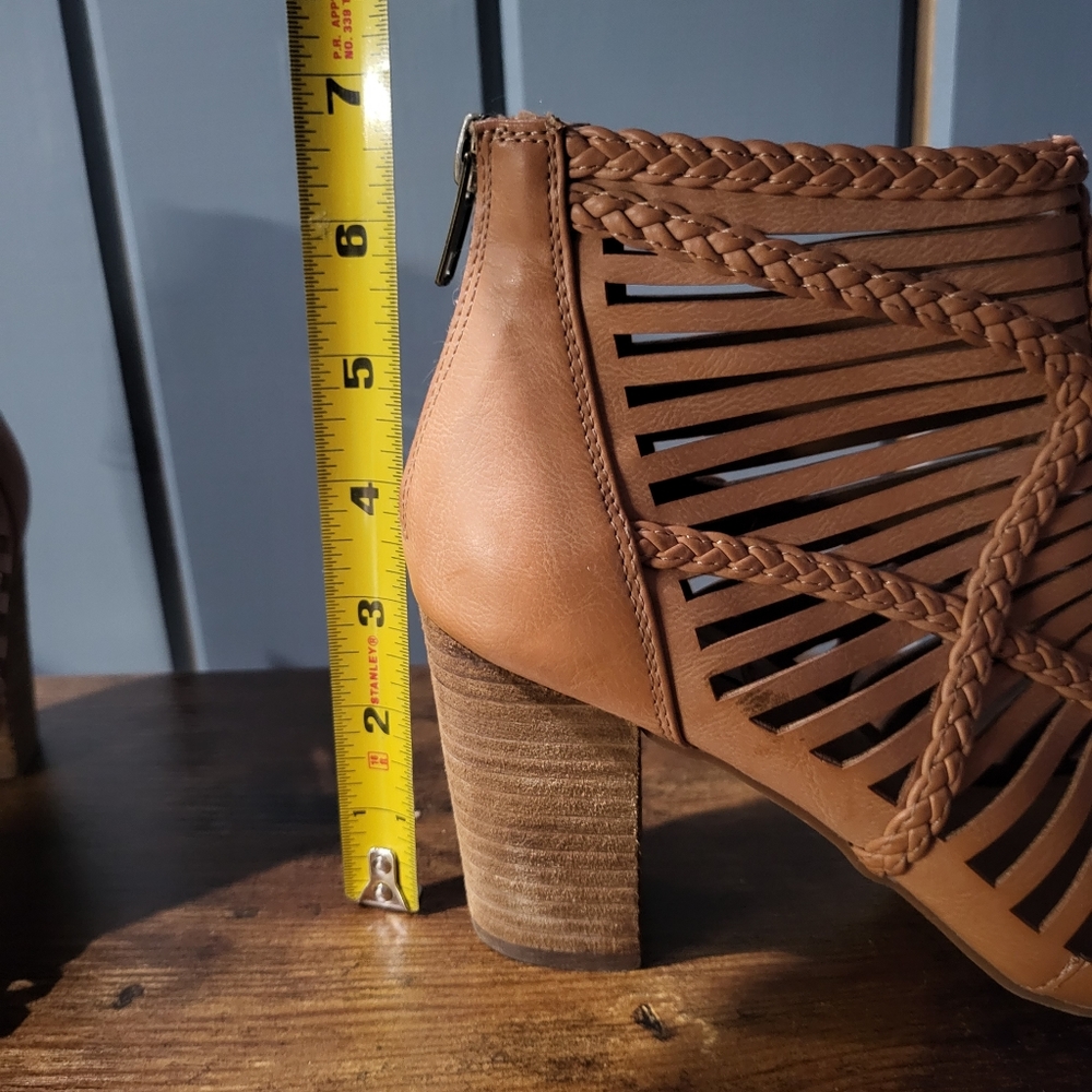 Leather Heeled Booties Braided Open Toe 'Not Rated' Back Zip Women's Size 6 - Picture 8 of 11
